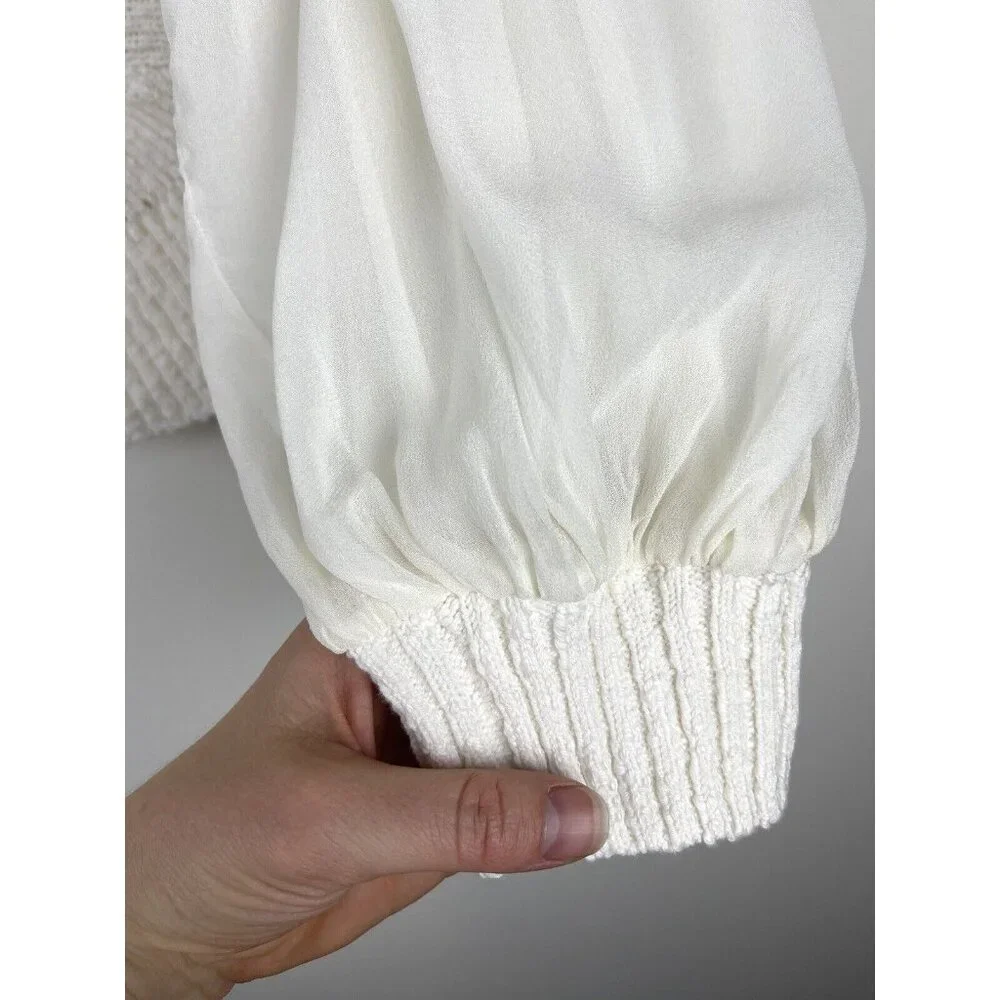 NWT! ANTHROPOLOGIE‎ Sheer Long-Sleeve V-Neck Knit Sweater Ivory Cream Size S - Picture 5 of 11